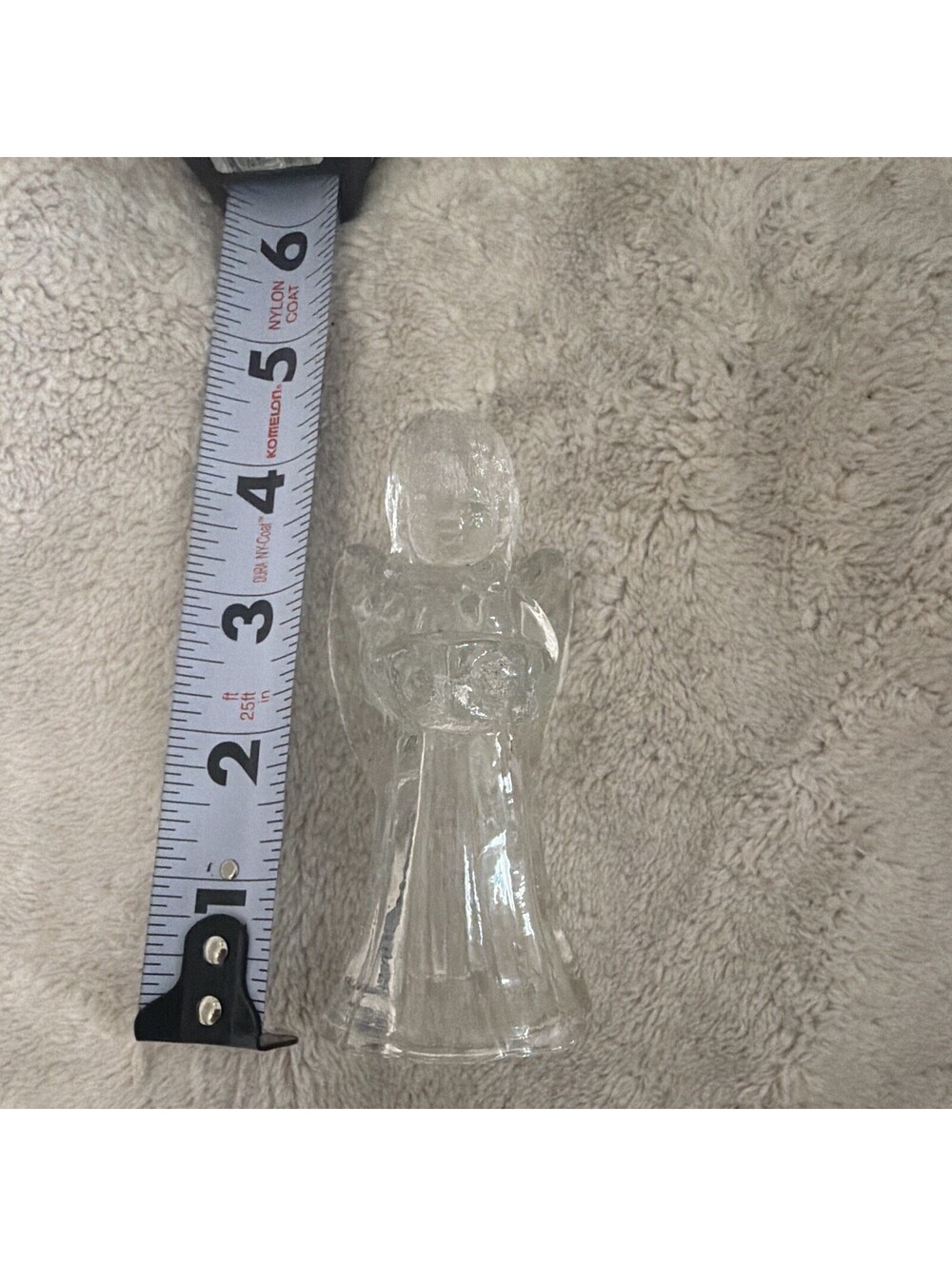 Unmarked Clear Glass Angel Candleholder with Wings, Decorative, 4 in Tall